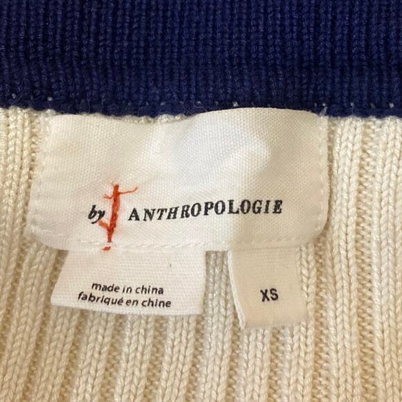 Anthropologie Cream Rib Knit Collar Button Down Long Sleeve Polo Sweater Top XS - Picture 3 of 4